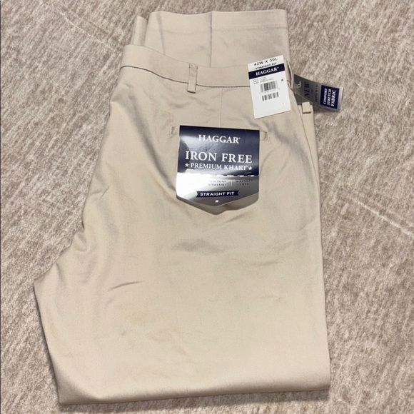 NWT 42x30 khaki flat front no iron hangar stretch twill pants - Picture 1 of 7